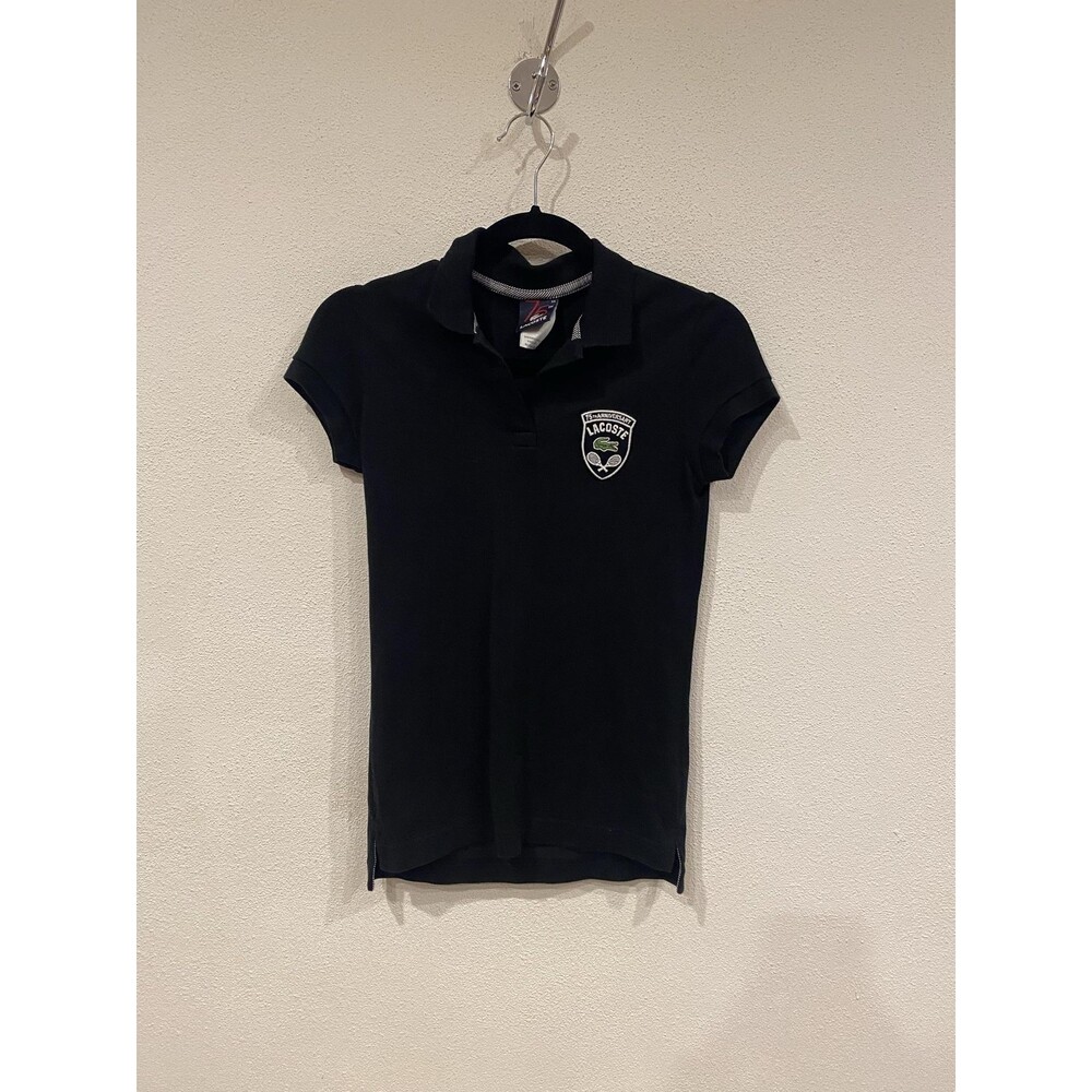 Lacoste Polo Shirt Womens XS Black 75th Anniversary Crest Tennis Top Embroidered